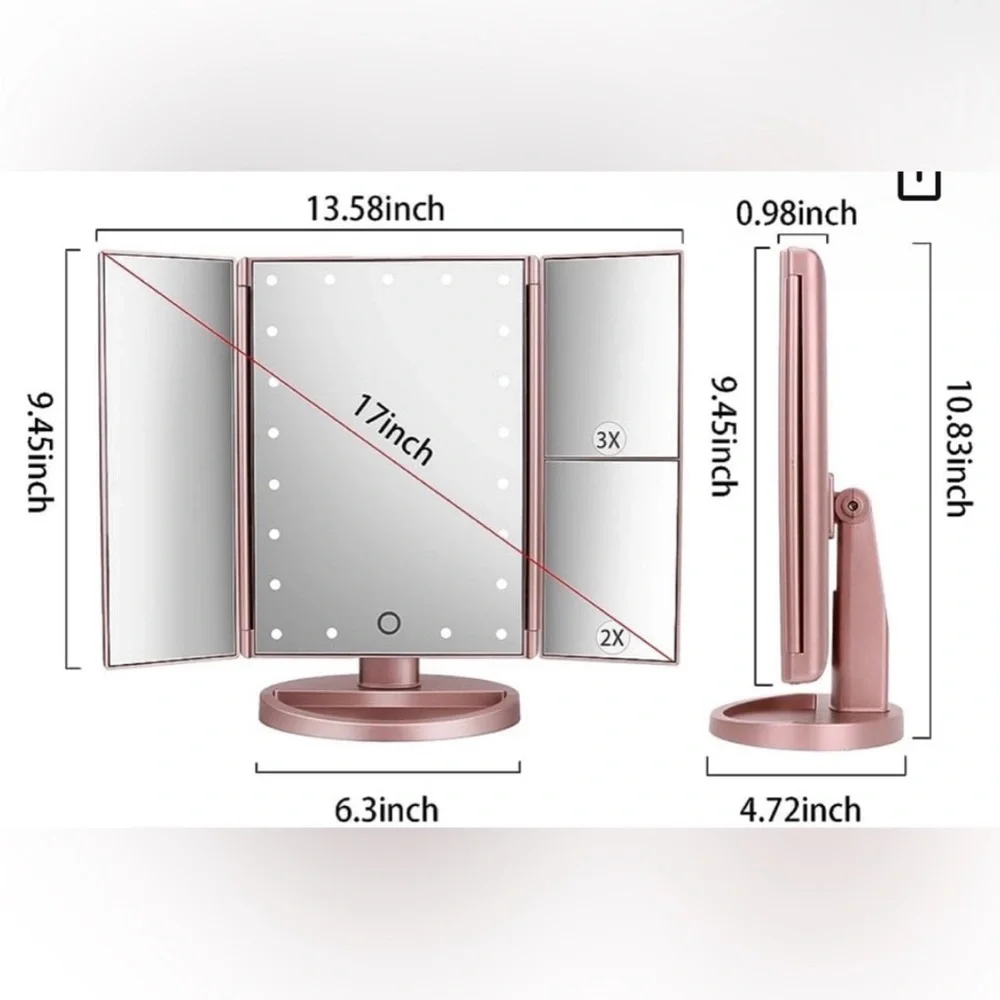 DeWeisn Trifold Lighted Vanity Mirror‎ Makeup Cosmetic Dimmable Magnifying EUC